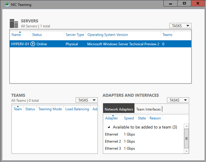 NIC Teaming Dialog box