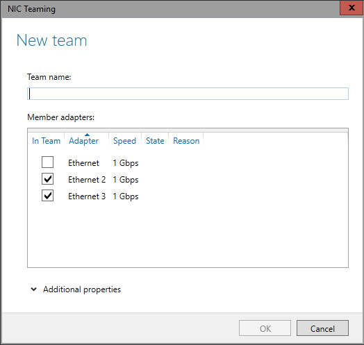 New Team dialog box