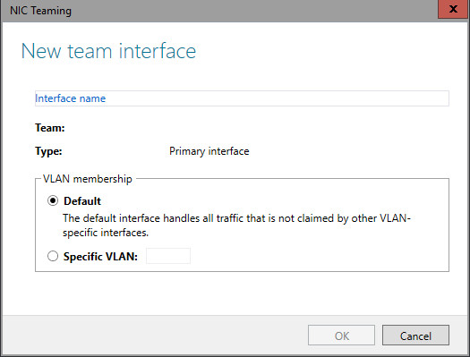 New team dialog box